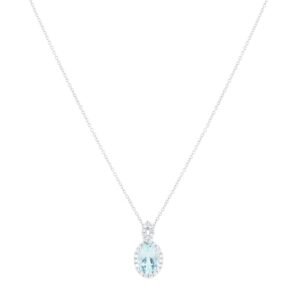 18ct White Gold 0.11cttw Diamond Twist & Aquamarine Pendant