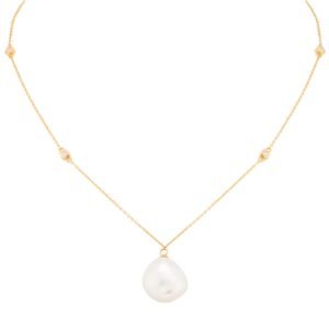 18ct Yellow Gold 0.10cttw Diamond & Baroque Pearl Pendant