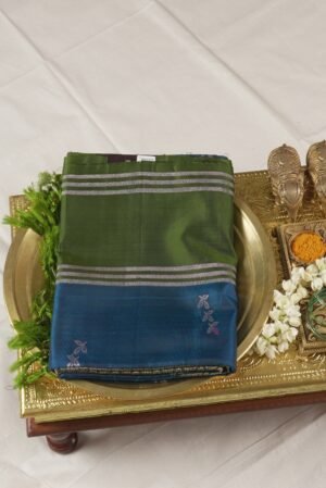 bodi border kanji pattu ( petrol blue , maroon brown )