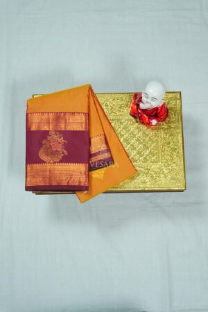 Indrani Premium Kanji Pattu – Golden Mustard and Marron
