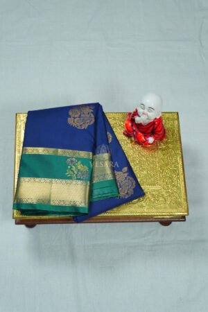 Indrani Premium Kanji Pattu – Royal Blue and Green