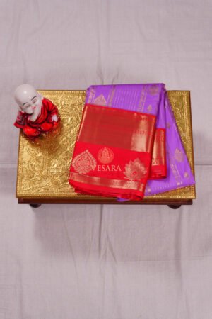 Indrani Rekha Premium Kanji Pattu - Lavender Purple and Crimson Red