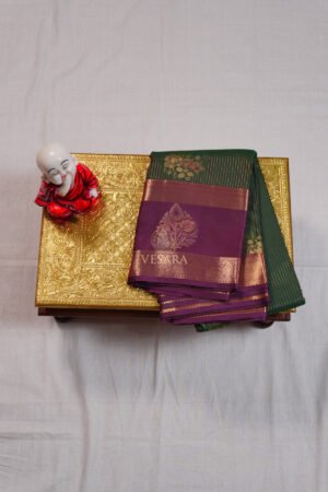 Indrani Rekha Premium Kanji Pattu - Bottle Green with Royal Plum Purple