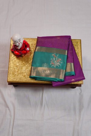 Indrani Rekha Premium Kanji Pattu - Royal Purple with Peacock Green