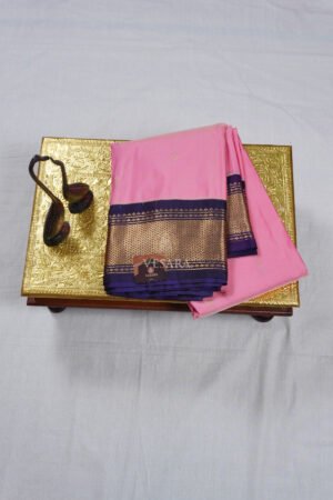 Traditional Gadwal - Soft Baby Pink with Royal Navy Blue