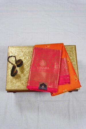 Indrani Premium Kanji Pattu - Vibrant Orange and Rani Pink