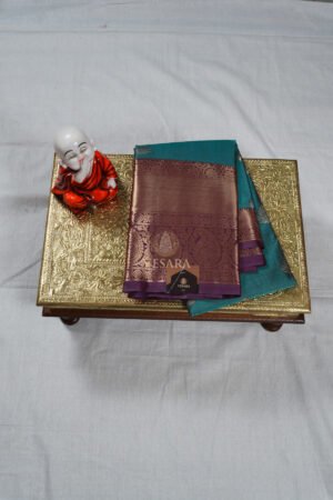 Indrani Premium Kanji Pattu – Teal Blue and Pink