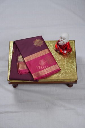 Indrani Premium Kanji Pattu – Deep Plum and Rani Pink