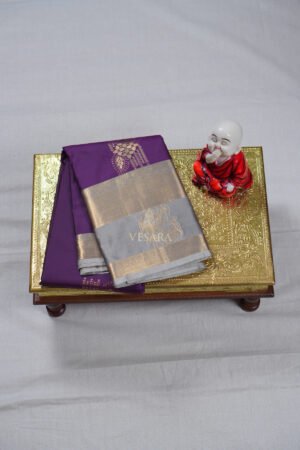 Indrani Premium Kanji Pattu – Royal Purple and Silver Grey