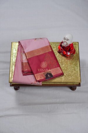 Indrani Premium Kanji Pattu – Baby Pink and Wine Red
