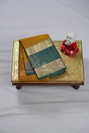 Indrani Premium Kanji Pattu – Mustard Gold and Green