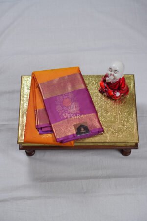 Indrani Premium Kanji Pattu – Bright Orange and Magenta Purple