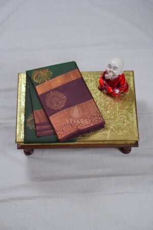 Indrani Premium Kanji Pattu – Bottle Green and Coffee Brown