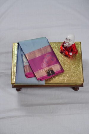Indrani Premium Kanji Pattu – Powder Blue and Pink