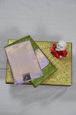 Ratnangi Premium Kanji Pattu – Olive Green and Lavender Purple