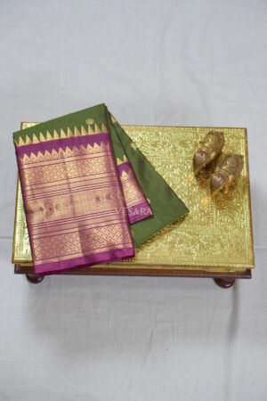 Temple Boarder Gadwal - Moss Green and Pink
