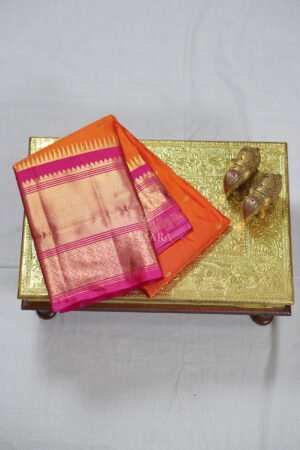 Temple Boarder Gadwal - Bright Orange and Rani Pink