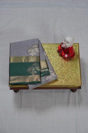 Indrani Premium Kanji Pattu – Silver Grey and Green