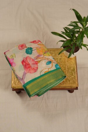 DigiKala Kalamkari – Half White & Teal Green