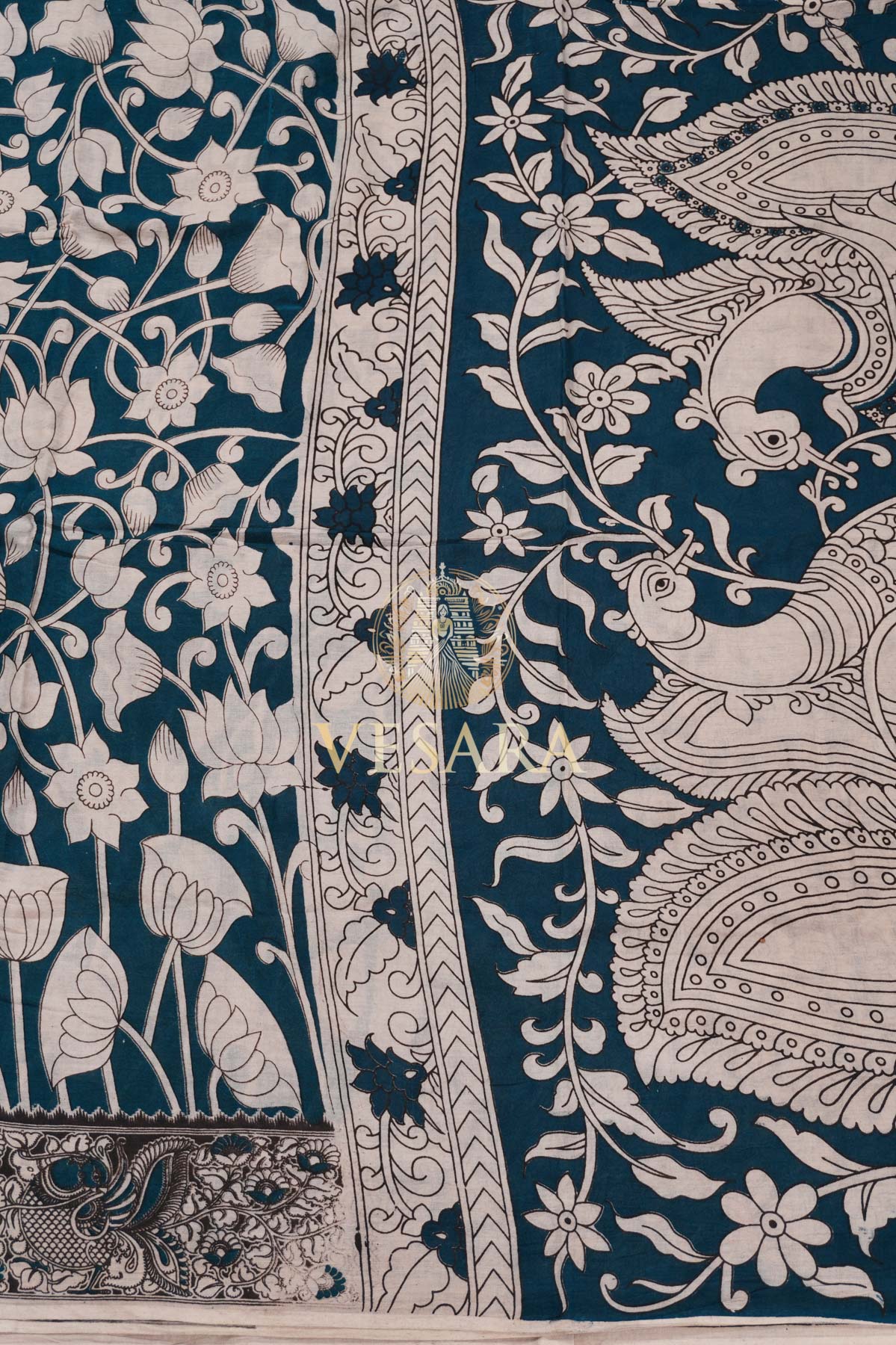 Cotton Kalamkari – Lotus Vine Print - Image 3