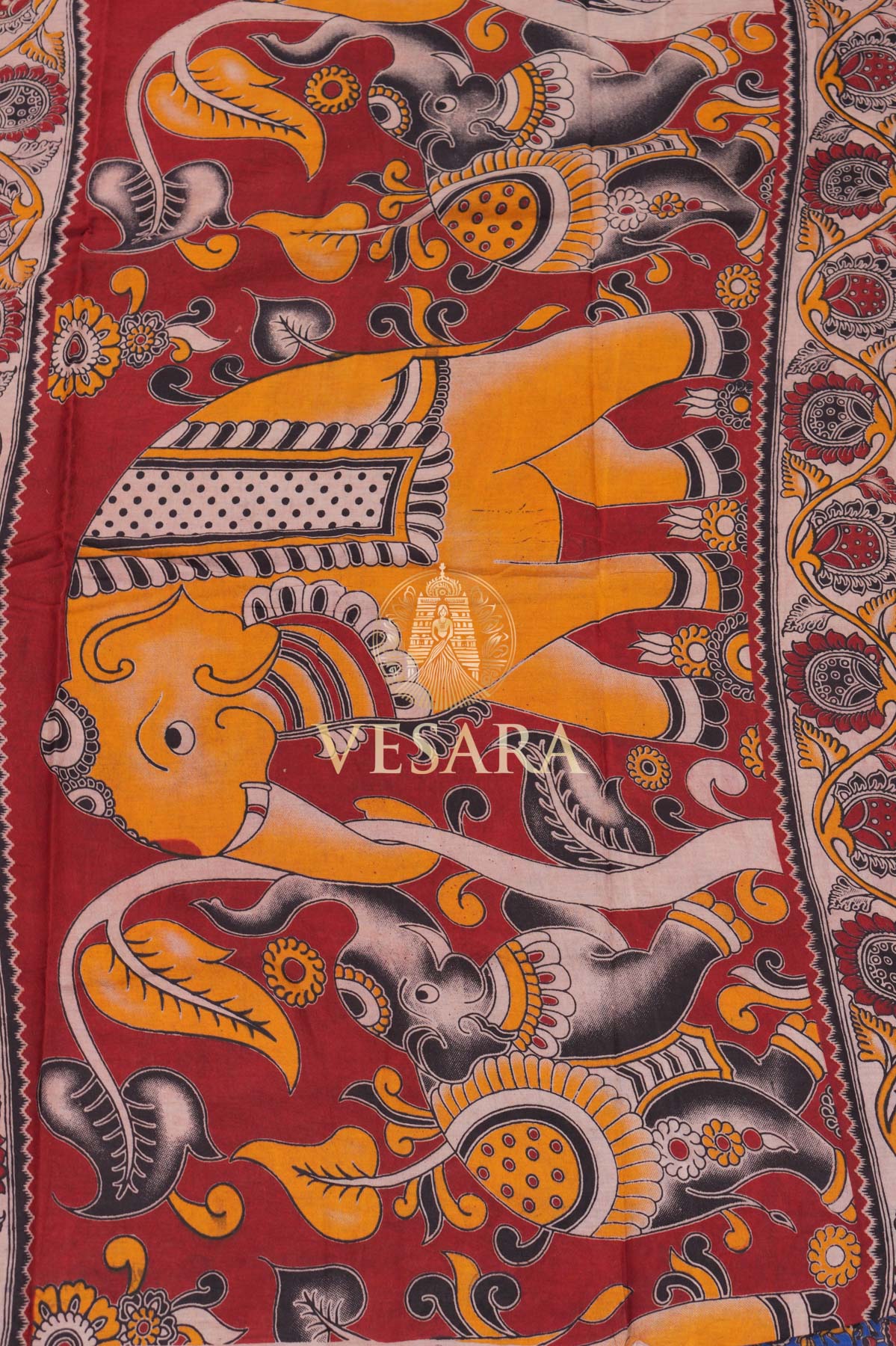 Cotton Kalamkari – Lotus Vine with Cow - Image 2
