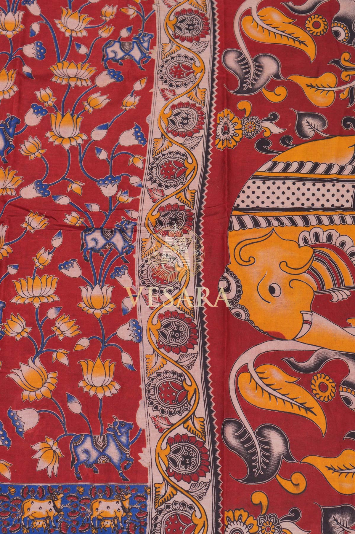 Cotton Kalamkari – Lotus Vine with Cow - Image 3