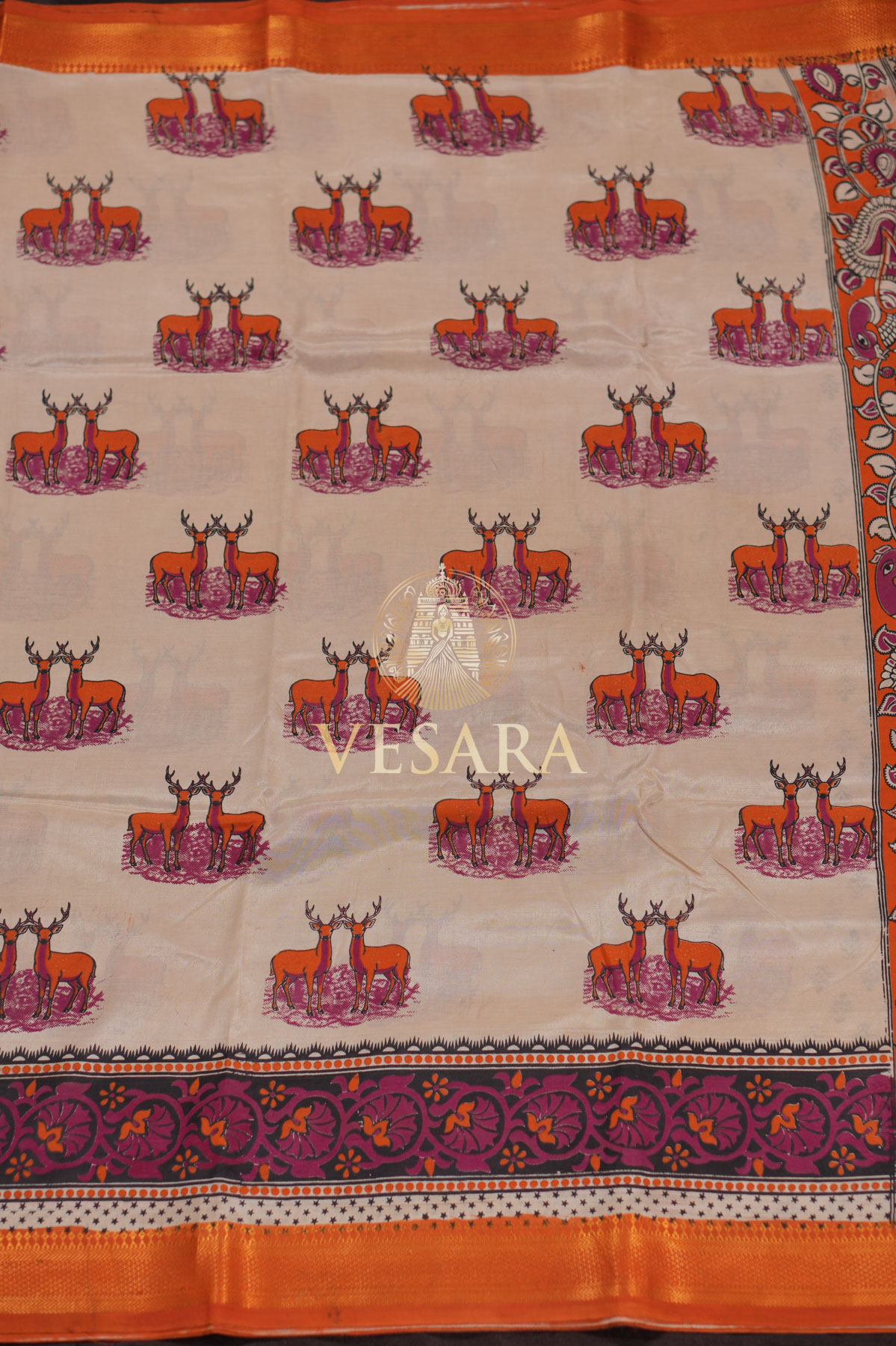 Viscose Kalamkari – Orange Deer - Image 4
