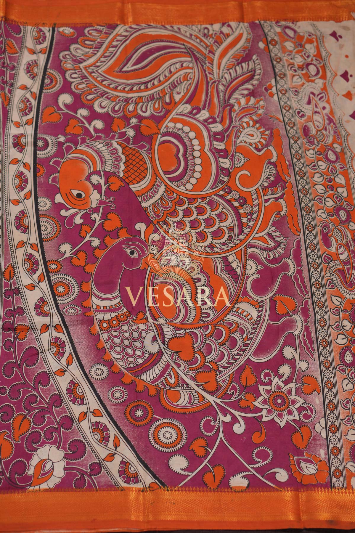 Viscose Kalamkari – Orange Deer - Image 2