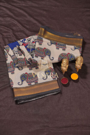 Viscose Kalamkari – Blue Elephant