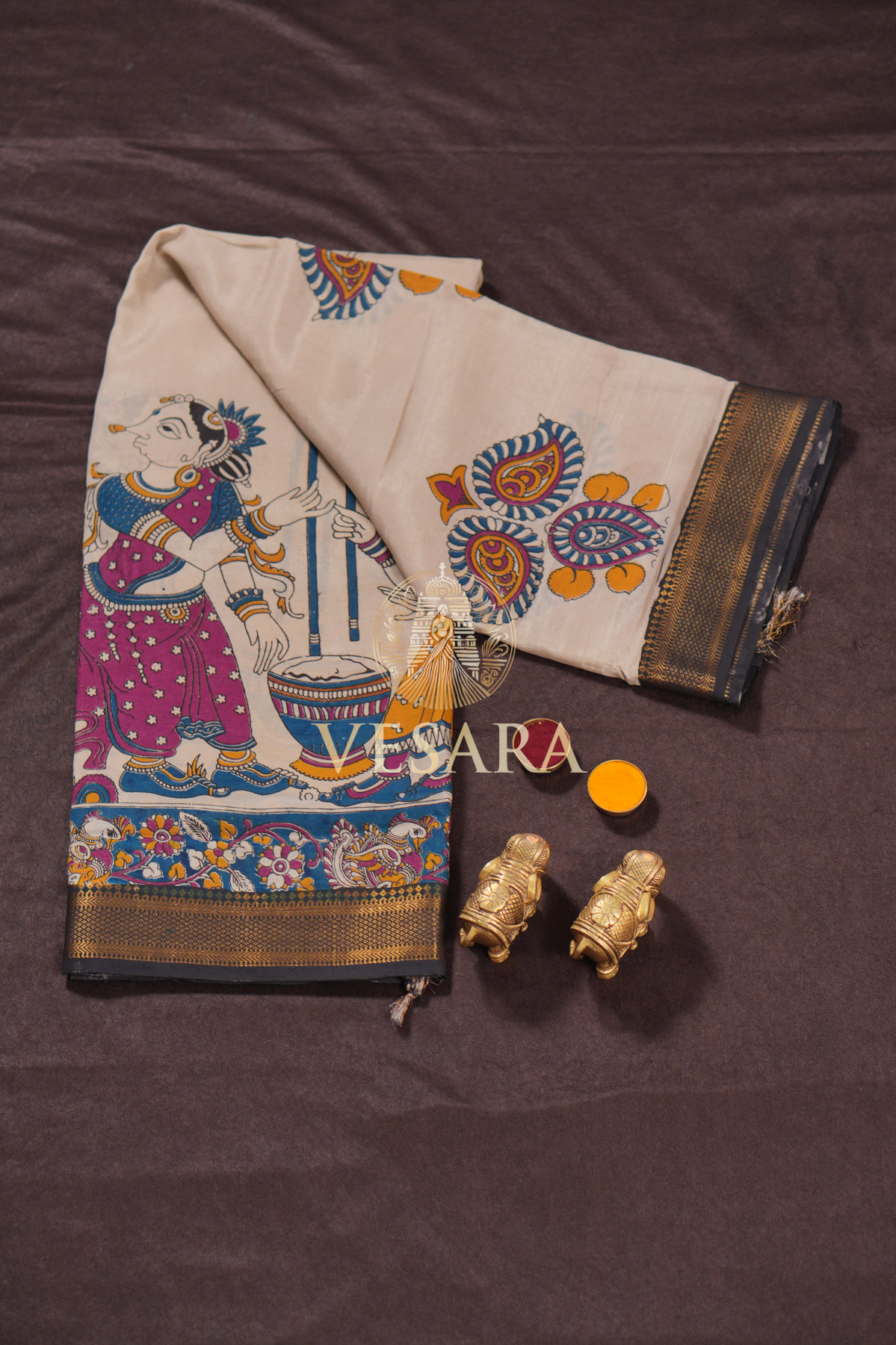 Viscose Kalamkari – Ivory Handcrafted Art - Image 1