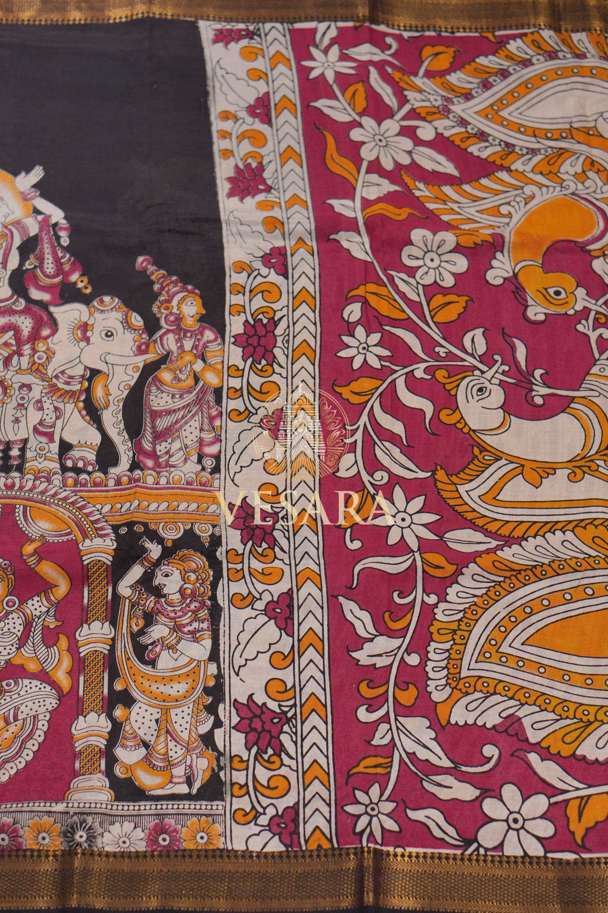 Viscose Kalamkari – Charcoal Black - Image 3