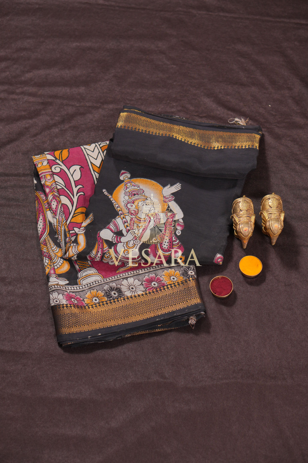 Viscose Kalamkari – Charcoal Black - Image 1
