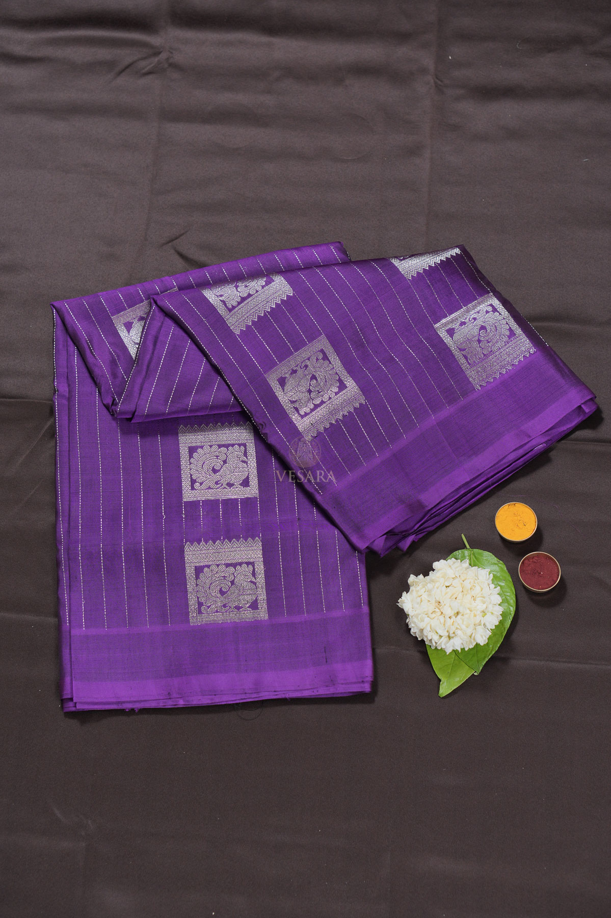 Shweta Silver boarder less – Royal Purple - Image 1